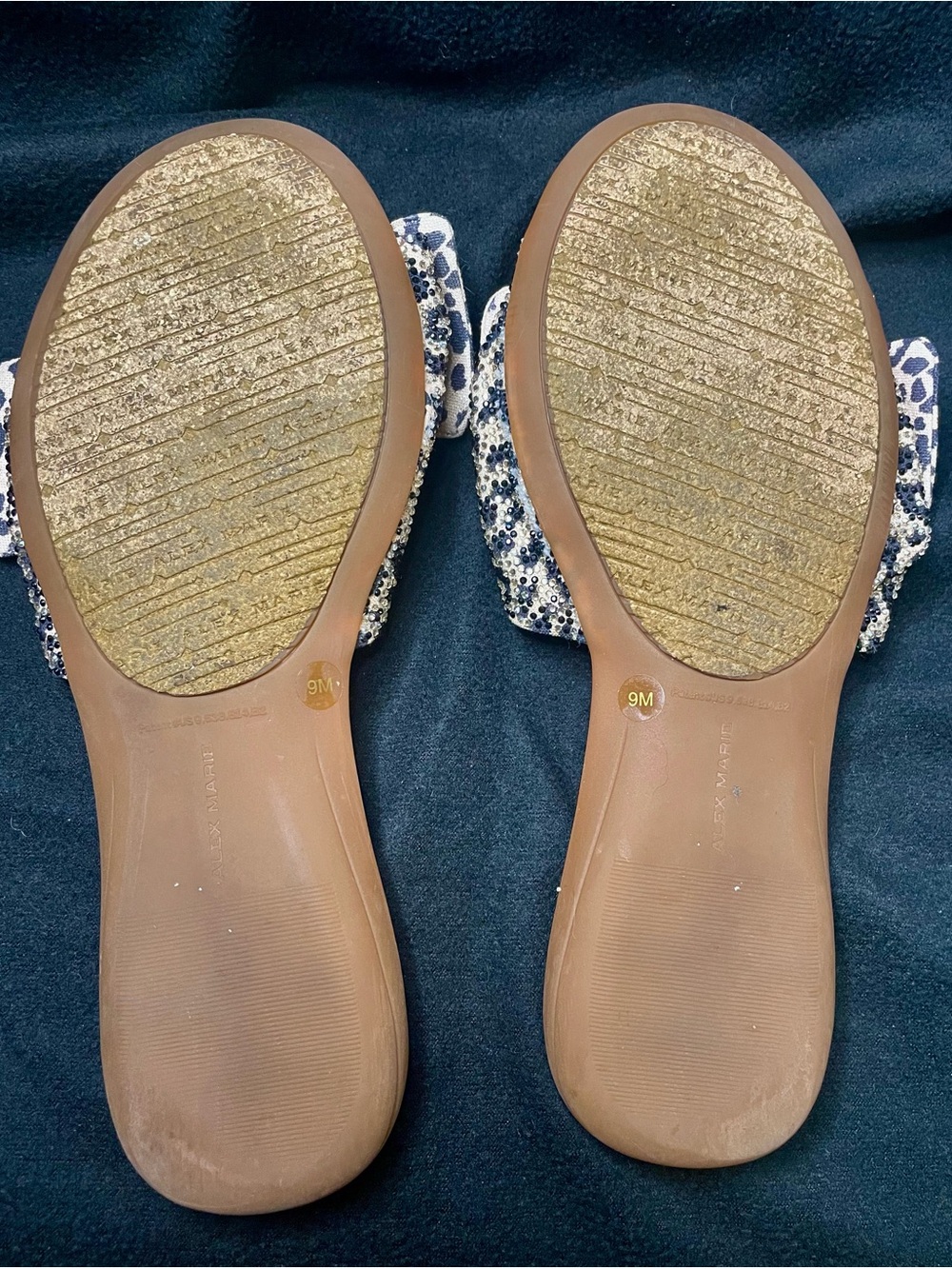 Alex Marie Beige Slide Sandals with Black Animal Print Bow - Picture 5 of 5
